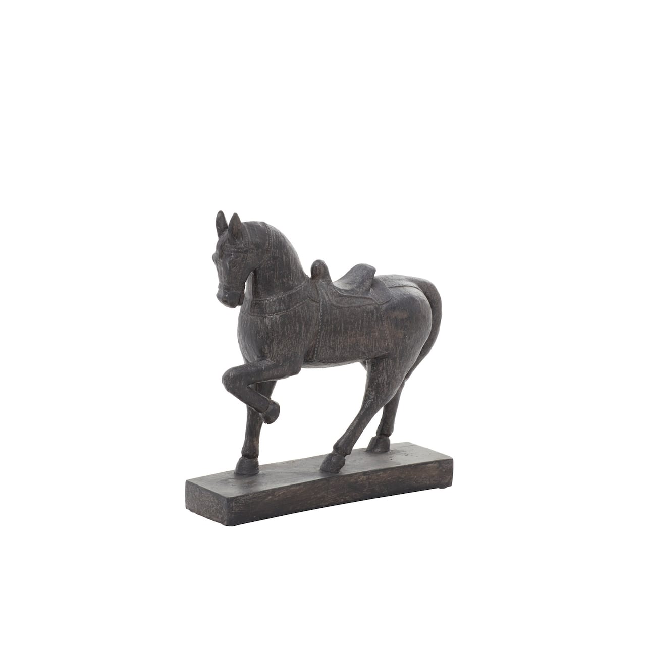 Traditional Brown Polystone Standing Horse Table Sculpture, 9" x 9" x 3"